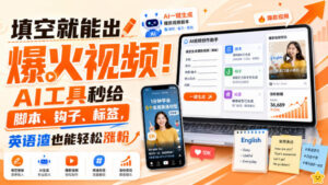 填空就能出爆火视频!AI工具秒给脚本、钩子、标签,英语渣也能轻松涨粉【原创双语字幕】-网赚资源网