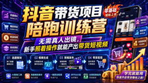 抖音带货项目陪跑训练营,无需真人出镜,新手照着操作就能产出带货短视频(更新0811)-网赚资源网