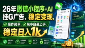 26年微信小程序+AI挂G广告,稳定变现,操作简单,纯小白易上手,稳定日入1k【揭秘】-网赚资源网