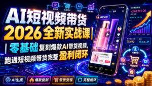 AI短视频带货2026全新实战课|零基础复刻爆款AI带货视频,跑通短视频带货完整盈利闭环-网赚资源网