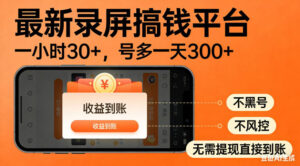 零撸手机项目录屏搞钱平台,一小时30+,号多一天300+,不黑号,不风控,无需提现直接到账【揭秘】-网赚资源网