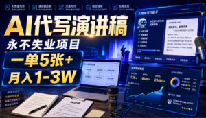 AI代写演讲稿,永不失业项目,一单5张+,月入1-3W【揭秘】-网赚资源网