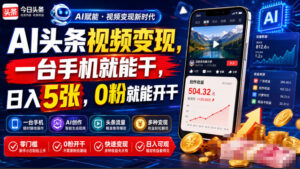 AI头条视频变现，一台手机就能干，日入5张，0粉就能开干-网赚资源网