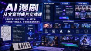 AI漫剧从文案到成片实战课｜爆款文案13种钩子写法、AI一键改稿、人物场景一致性生成、多模型出图出视频技巧-网赚资源网