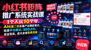 小红书矩阵推广系统实战课｜1个人玩10个号，AI批量二创去重产出爆款笔记，吃透平台算法、SEO占位、安全导流，放大全域免费流量-网赚资源网