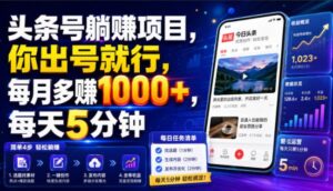 头条号躺賺项目,你出号就行,每月多賺1000+,每天5分钟,坐等分米【揭秘】-网赚资源网