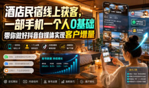 酒店民宿线上获客,一部手机一个人0基础带你做好抖音自媒体实现客户增量-网赚资源网