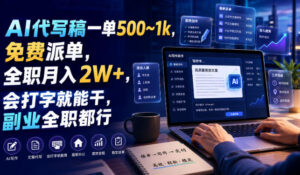 AI代写稿一单500~1k,免费派单,全职月入2W+,会打字就能干,副业全职都行【揭秘】-网赚资源网