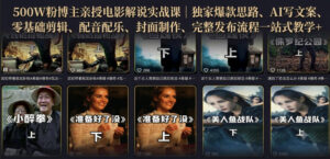 500W粉博主亲授电影解说实战课｜精选独家思路、AI写文案、零基础剪辑、配音配乐、封面制作、完整发布流程一站式教学-网赚资源网