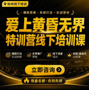 爱上黄昏无界特训营AI推广实战7月27-30杭州线下课,AI落地淘宝最完整的课程,学天猫淘宝的老板必看-网赚资源网