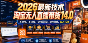 2026最新技术，淘宝无人直播带货14.0，不封号，不违规，公+私玩法，操作简单，日入10张【揭秘】-网赚资源网