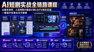 AI短剧实战全链路课程｜从脚本创作、人设场景分镜设计到LibTV高阶实操、一键成片标准化交付教程-网赚资源网