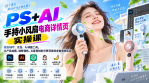 PS+AI手持小风扇电商详情页实操课|结合GPT、豆包、AI修图工具,从产品拍摄、精修调色、文案策划到详情页海报全套落地实战-网赚资源网