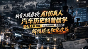 抖音大佬亲授AI仿真人汽车历史科普教学，9月全新课程，平台流量扶持，赛道稳定，解锁精选独家收益-网赚资源网