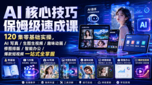 AI核心技巧保姆级速成课|120集零基础实操,AI写真/生图生视频/趣味动画/修图排版/智能办公/爆款短视频一站式全掌握(更新)-网赚资源网