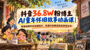 抖音36.8W粉博主AI童年怀旧故事动画课|零基础做怀旧动画短片,吃透抖音精选收益变现玩法-网赚资源网