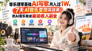 零乐理零基础AI写歌月入过1W,7天AI音乐变现实战课,把AI音乐做成被动收入副业-网赚资源网