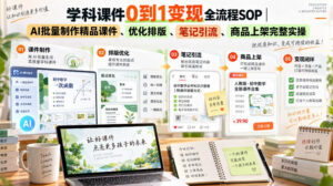 学科课件0到1变现全流程SOP|AI批量制作精品课件、优化排版、笔记引流、商品上架完整实操-网赚资源网