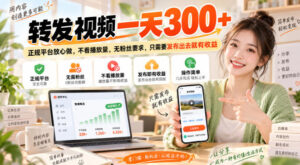转发视频一天300+,正规平台放心做,不看播放量,无粉丝要求,只需要发布出去就有收益【揭秘】-网赚资源网