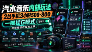 汽水音乐内部玩法,2台手机3小时500-800,一键挂G模式,附保姆级教程和工具【揭秘】-网赚资源网