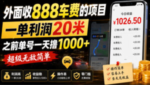 外面收888车费的项目,一单利润20米,之前单号一天撸1k+,超级无敌简单-网赚资源网
