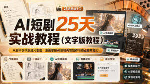 AI短剧25天实战教程(文字版教程),从脚本创作到成片变现,系统掌握AI影视内容制作与商业接单能力-网赚资源网
