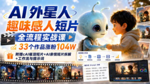 AI外星人趣味感人短片全流程实战课,33个作品涨粉104W,附赠AI催泪短片+AI亲情短片拆解+工作流与提示词-网赚资源网