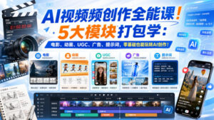 AI视频频创作全能课!5大模块打包学:电影、动画、UGC、广告、提示词,零基础也能玩转AI创作!【原创双语字幕】-网赚资源网