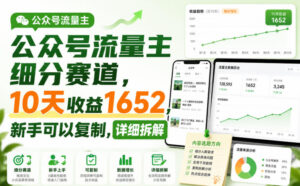 公众号流量主细分赛道，10天收益1652，新手可以复制，详细拆解-网赚资源网