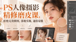 PS人像摄影精修磨皮课，拒绝无效修图，落地实操，通俗易懂-网赚资源网