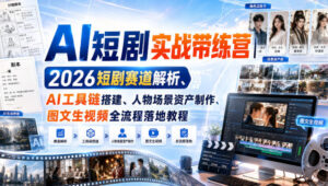 AI短剧实战带练营｜2026短剧赛道解析、AI工具链搭建、人物场景资产制作、图文生视频全流程落地教程-网赚资源网