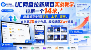 UC网盘拉新项目实战教学,拉新一个14米,用最短的时间学会、上手、出单,有学员20余个作品,轻松斩获2w+收益-网赚资源网