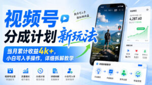 视频号分成计划新玩法,当月累计收益4k+,小白可入手操作,详细拆解教学-网赚资源网