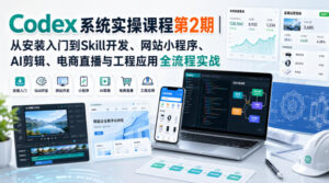Codex系统实操课程第2期｜从安装入门到Skill开发、网站小程序、AI剪辑、电商直播与工程应用全流程实战-网赚资源网