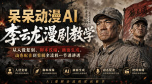 呆呆动漫AI李云龙漫剧教学,从人设复刻、脚本改编、画面生成、动态配音到剪辑全流程一节课讲透-网赚资源网