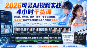 2026可灵AI视频实战4小时干货课｜提示词、文生图、角色一致性、专业运镜剪辑，零基础一站式学会AI漫剧与真人AI短剧全流程-网赚资源网