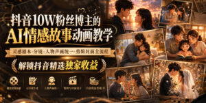抖音10W粉丝博主的AI情感故事动画教学,灵感剧本‑分镜‑人物声画统一‑剪辑封面全流程,解锁抖音精选独家收益-网赚资源网