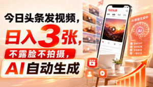今日头条发视频,日入3张,不露脸不拍摄,AI自动生成-网赚资源网