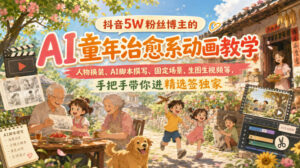 抖音5W粉丝博主的AI童年治愈系动画教学,人物换装、AI脚本撰写、固定场景、生图生视频等,手把手带你进精选签独家-网赚资源网