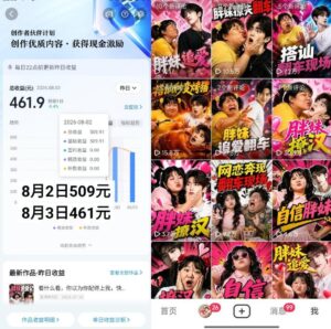 抖音博主的AI胖妹历险记教学,伙伴计划+分成计划+收徒+商单等多种收益,适合新手,手机电脑都可以操作-网赚资源网