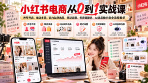 小红书电商从0到1实战课|养号开店、单店多品、站内站外选品、笔记运营、无货源避坑、AI选品做内容全流程教学-网赚资源网