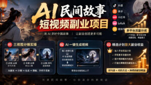 AI民间故事短视频副业项目，多平台流量分成，三视图分镜实操，精选计划放大副业收益-网赚资源网
