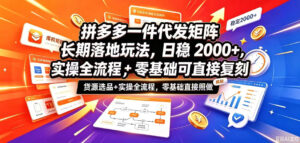拼多多一件代发矩阵长期落地玩法，日稳入2k+，选品货源+实操全流程，零基础可直接复刻【拆解】-网赚资源网