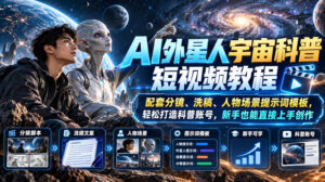 AI外星人宇宙科普短视频教程，配套分镜、洗稿、人物场景提示词模板，轻松打造科普账号，新手也能直接上手创作-网赚资源网