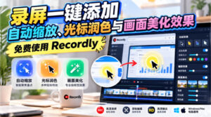 录屏一键添加自动缩放、光标润色与画面美化效果,免费使用Recordly-网赚资源网