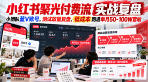 小红书聚光付费流实战复盘|小团队蓝V账号,测试放量复盘,低成本跑通单月50‑100W营收【文档】-网赚资源网