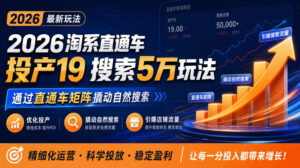 2026淘系直通车投产19搜索5万玩法,通过直通车矩阵撬动自然搜索,帮助商家优化投产,引爆店铺搜索流量-网赚资源网