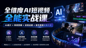 全维度AI短视频全能实战课，AI成片+特效剪辑+实拍运镜+账号变现实操大全-网赚资源网