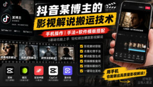 抖音某博主的影视解说搬运技术，手机操作，手法+软件模板搭配-网赚资源网