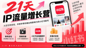 21天IP流量增长营，小红书全链路教学，账号定位剪辑实操，多模式变现系统课-网赚资源网